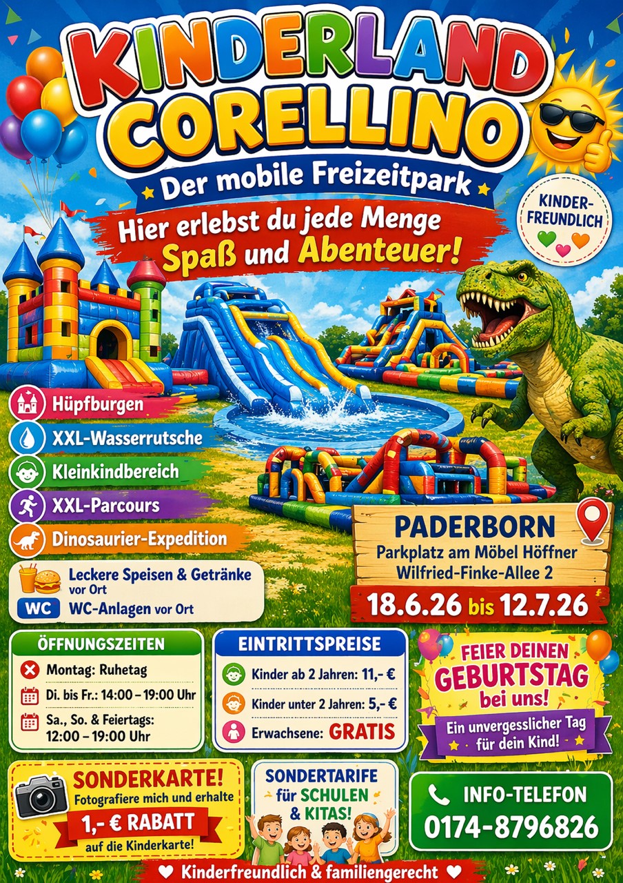 Kinderland Corellino steht vom 18.6. - 12.7.2026 in Paderborn
