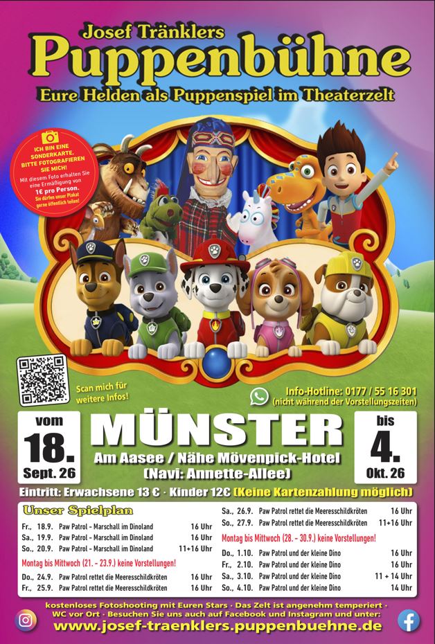Josef Tränklers Puppenbühne gastiert vom 18.9. - 4.10.2026 in Münster